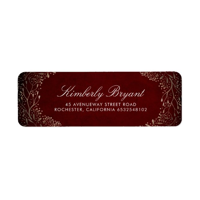 Burgundy Red and Faux Gold Foil Baby's Breath Label (Front)