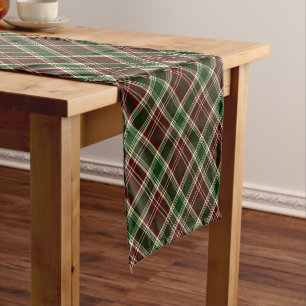 Burgundy Red and Forest Green Plaid Pattern Short Table Runner