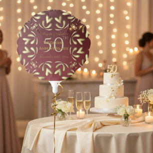 Burgundy Red And Gold 50th Wedding Anniversary Balloon