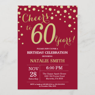 Burgundy Red and Gold 60th Birthday Diamond Invitation