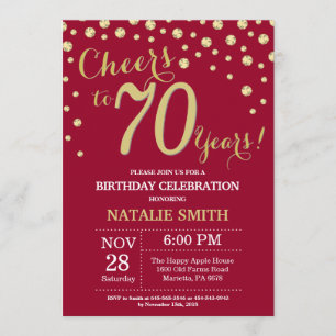 Burgundy Red and Gold 70th Birthday Diamond Invitation