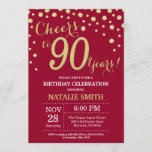 Burgundy Red and Gold 90th Birthday Diamond Invitation<br><div class="desc">90th Birthday Invitation with Burgundy Red and Gold Glitter Diamond Background. Gold Confetti. Adult Birthday. Male Men or Women Birthday. For further customization,  please click the "Customize it" button and use our design tool to modify this template.</div>