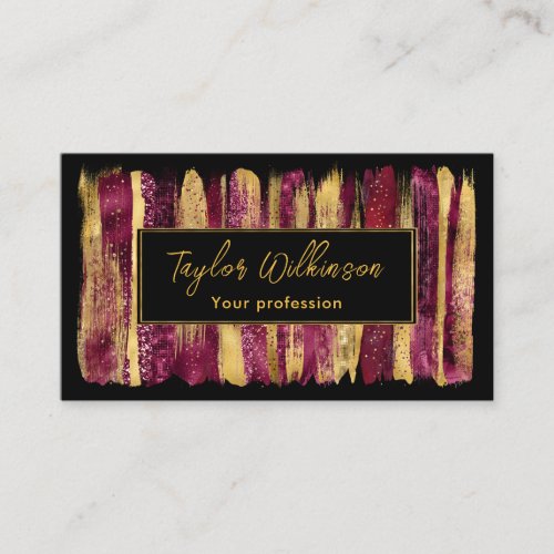 Burgundy Red and Gold Brush Strokes Business Card