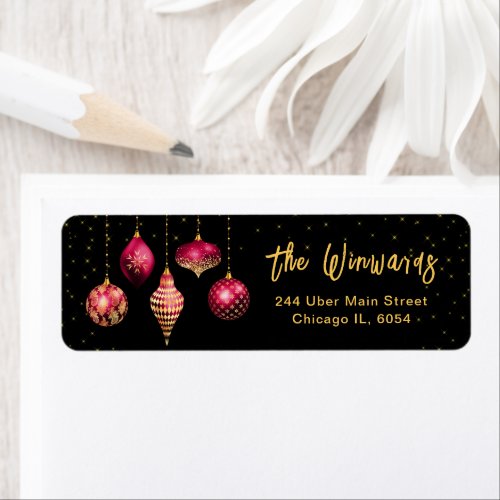 Burgundy Red and Gold Christmas Ornaments Label