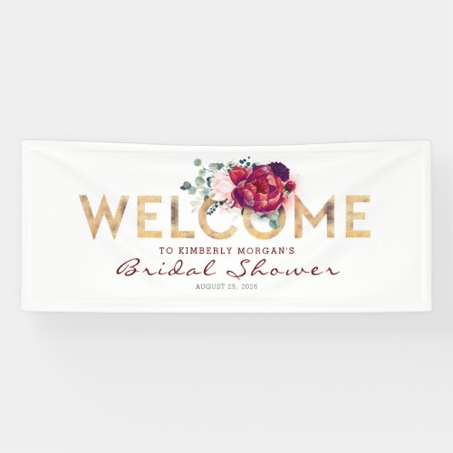 Burgundy Red and Gold Fall Bridal Shower Banner