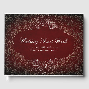 Burgundy Red and Gold Floral Vintage Wedding Guest Book