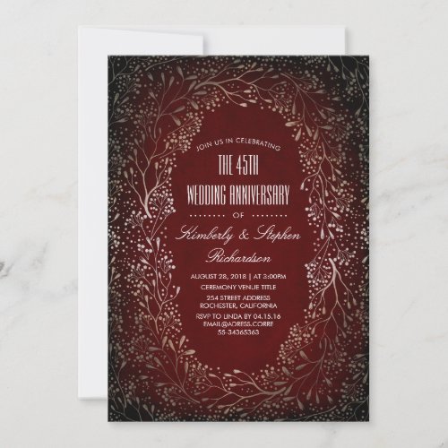 Burgundy Red and Gold Floral Wedding Anniversary Invitation