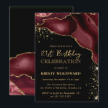 Burgundy Red and Gold Glitter Agate 21st Birthday Invitation<br><div class="desc">This luxurious invitation features a rich red agate background enhanced with sparkling gold glitter accents for a bold, sophisticated celebration style. The elegant mix of script and serif typography highlights your event details beautifully, while the gemstone‑inspired maroon tones create a dramatic, high‑end look perfect for a milestone 21st birthday. Ideal...</div>