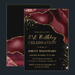 Burgundy Red and Gold Glitter Agate 21st Birthday Invitation<br><div class="desc">This luxurious invitation features a rich red agate background enhanced with sparkling gold glitter accents for a bold, sophisticated celebration style. The elegant mix of script and serif typography highlights your event details beautifully, while the gemstone‑inspired maroon tones create a dramatic, high‑end look perfect for a milestone 21st birthday. Ideal...</div>