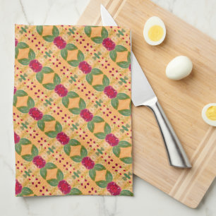 Burgundy Red and Gold Kitchen Towel