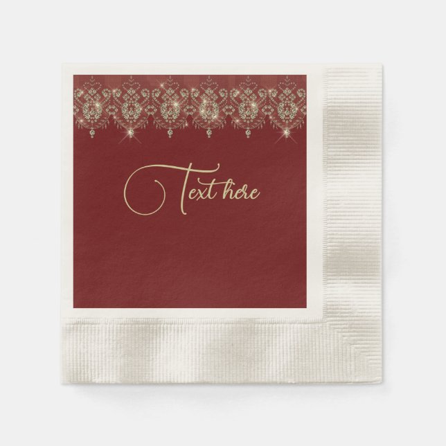 Burgundy red and gold lace elegant sparkle  napkins (Front)