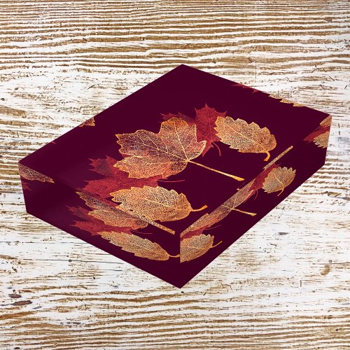 Burgundy Red and Gold Leaves Collage Paperweight