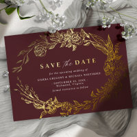 Burgundy Red and Gold | Luxe Floral Save the Date