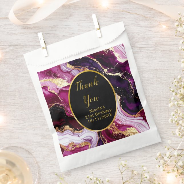 Burgundy Red and Gold Marble Agate Birthday Party Favor Bag (Clipped)