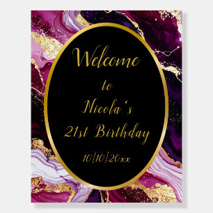 Burgundy Red and Gold Marble Agate Birthday Party Foam Board