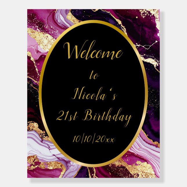 Burgundy Red and Gold Marble Agate Birthday Party Foam Board (Front)
