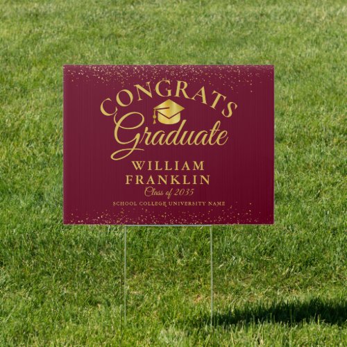 Burgundy Red And Gold Modern Graduation Sign