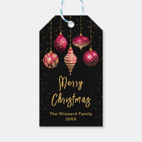 Burgundy Red and Gold Ornaments Merry Christmas Gift Tags