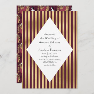 Burgundy Red and Gold Paris Art Deco Wedding Invitation