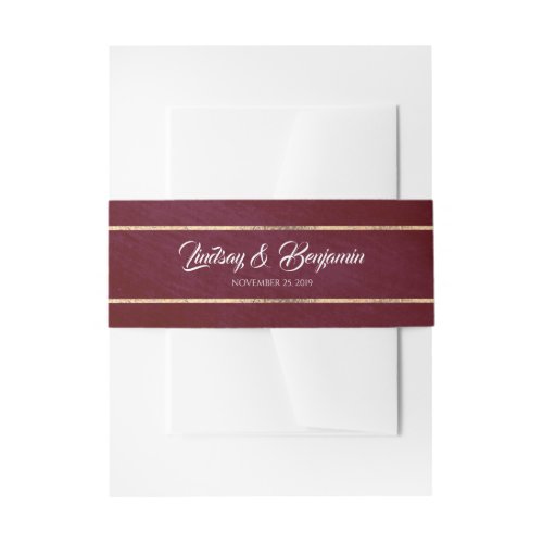 Burgundy Red and Gold Stripes Wedding Invitation Belly Band