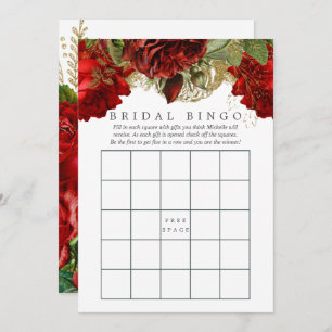 Burgundy Red and Gold Vintage Bridal Shower Bingo Invitation