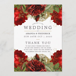 Burgundy Red and Gold Vintage Floral Wedding Program