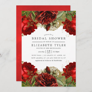 Burgundy Red and Gold Vintage Rose Bridal Shower Invitation