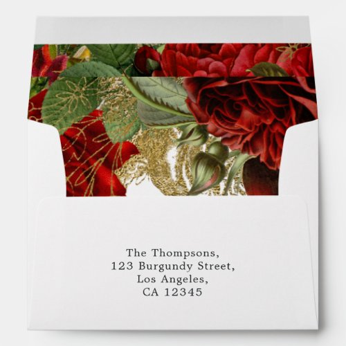 Burgundy Red and Gold Vintage Roses Envelope