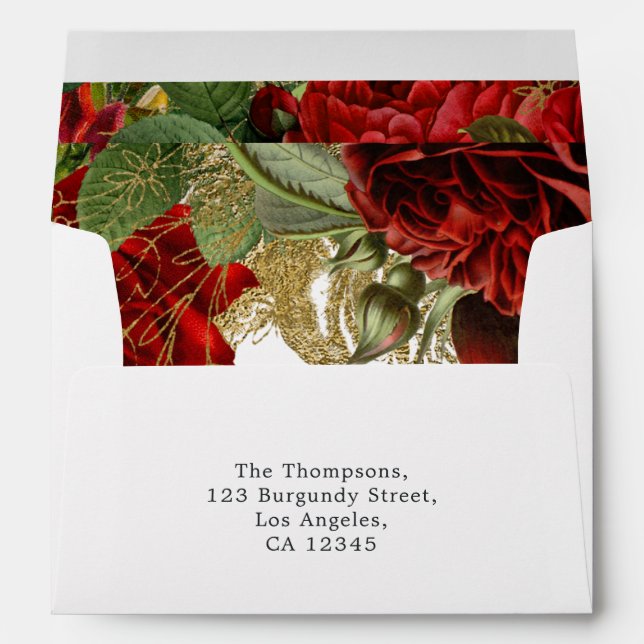 Burgundy Red and Gold Vintage Roses Envelope (Back (Bottom))