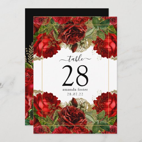 Burgundy Red and Gold Vintage Roses Table Number