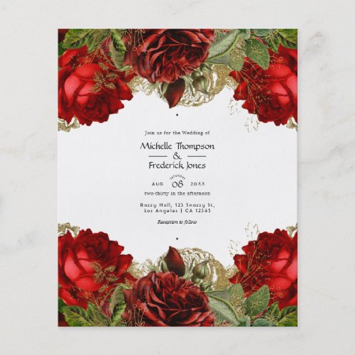 Burgundy Red and Gold Vintage Shabby Roses Wedding Flyer