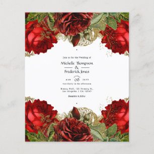Burgundy Red and Gold Vintage Shabby Roses Wedding Flyer