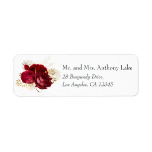 Burgundy Red and Gold Vintage Shabby Roses Wedding Label