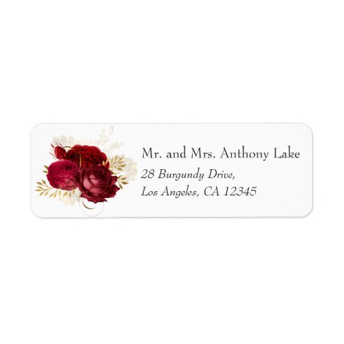 Burgundy Red and Gold Vintage Shabby Roses Wedding Label