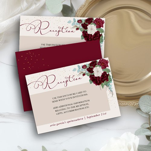 Burgundy Red and Ivory Rose Reception Enclosure Card