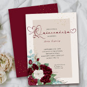 Burgundy Red and Ivory Roses Elegant Quinceanera Invitation