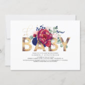 Burgundy Red and Navy Blue Floral Baby Shower Invitation (Front)