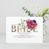 Burgundy Red and Navy Blue Floral Bridal Shower Invitation (Standing Front)