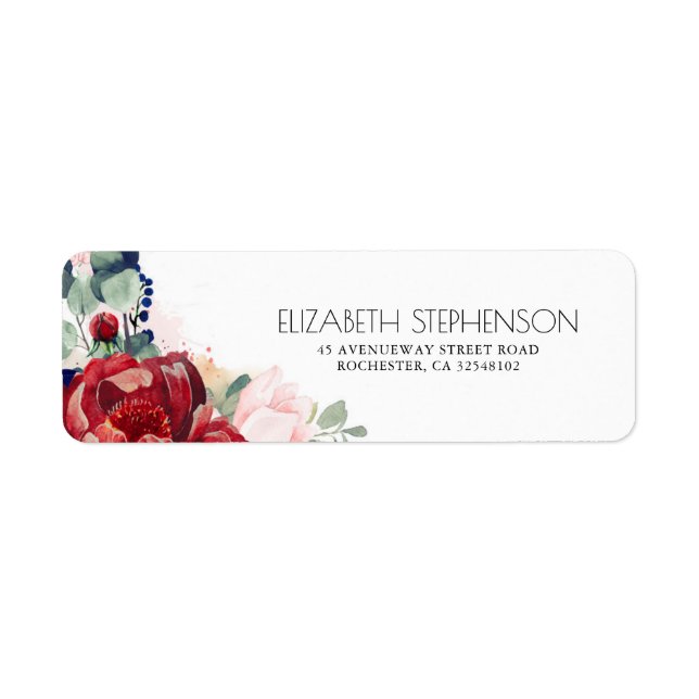 Burgundy Red and Navy Blue Floral Elegant Label (Front)