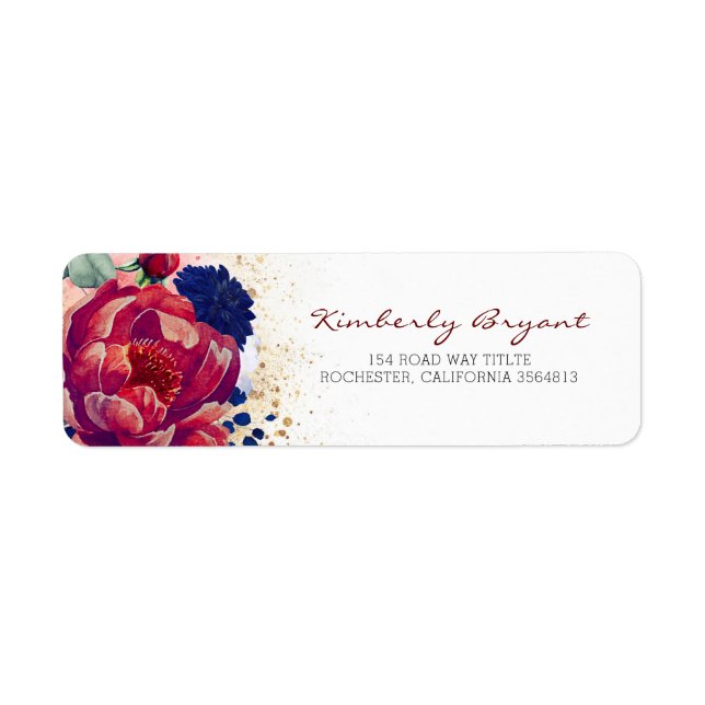 Burgundy Red and Navy Blue Floral Label (Front)