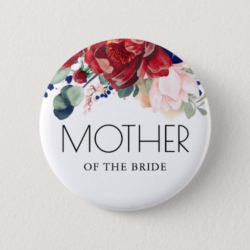 Burgundy Red and Navy Blue Floral Wedding Button