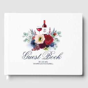 Burgundy Red and Navy Blue Floral Wine Wedding Guest Book