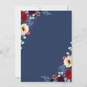 Burgundy Red and Navy Blue Floral Winery Wedding Invitation (Back)