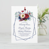 Burgundy Red and Navy Blue Floral Winery Wedding Invitation (Standing Front)