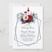 Burgundy Red and Navy Blue Floral Winery Wedding Invitation (Front)