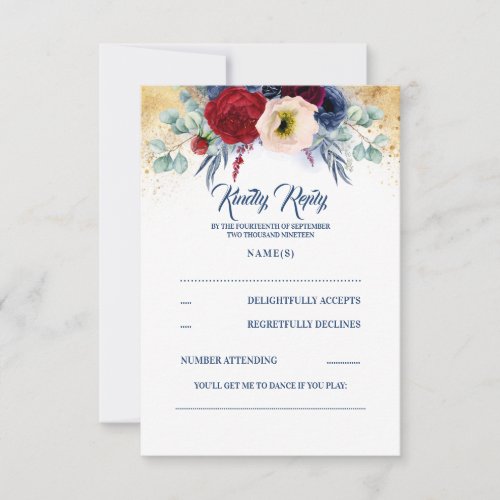 Burgundy Red and Navy Blue Nautical Wedding RSVP