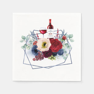 Burgundy Red and Navy Floral Wine Wedding Napkins