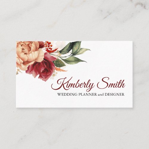 Burgundy Red and Orange Floral Elegant Botanical Business Card