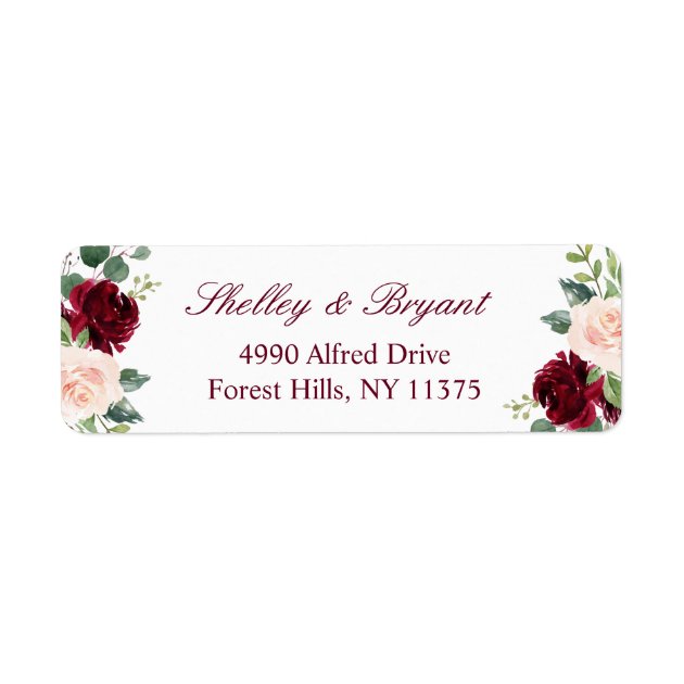 Burgundy Red And Pink Blush Rose Peony Floral Label