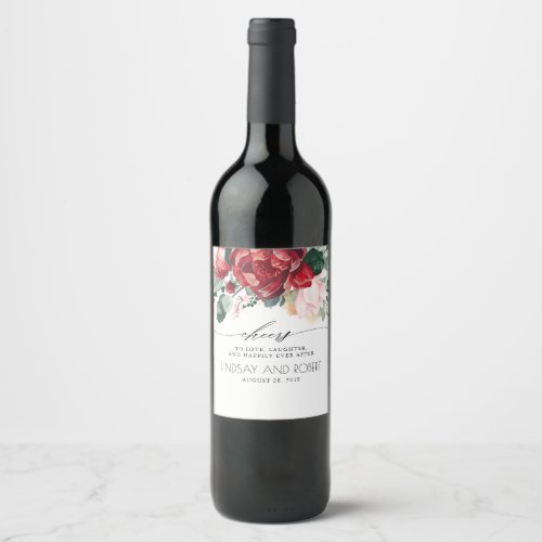 Burgundy Red and Pink Floral Boho Wine Label
